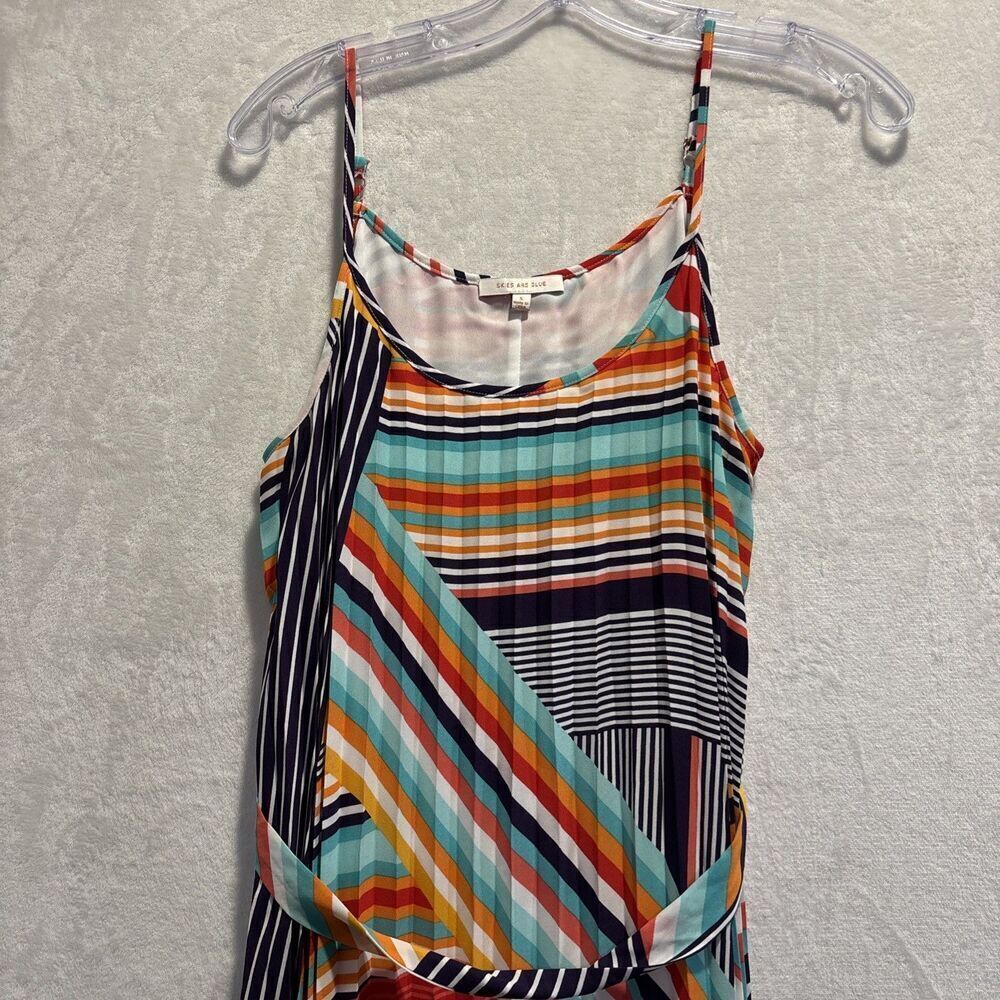Skies Are Blue Pleated Multi-Color Spaghetti Strap Maxi Dress Women's Size Small - Picture 2 of 13